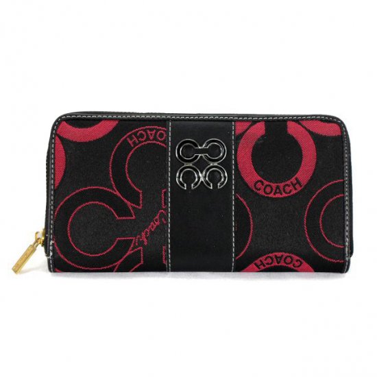 Coach Waverly Flower Charm Large Red Black Wallets EEJ | Women